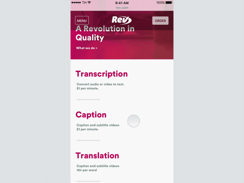 Rev Menu header ios menu mobile rev ui ux