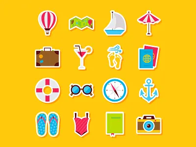 Summer Travel Stickers badge beach flat holiday label resort sea sticker summer travel vacation vector