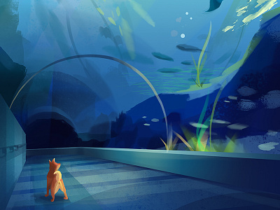 Aquarium, Part 2 aquarium cute design dog illustration light ocean painting photoshop sea shiba inu underwater