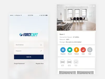 Forcecapt - Mobile App blue clean home security system minimalist mobile app mobile ui security system