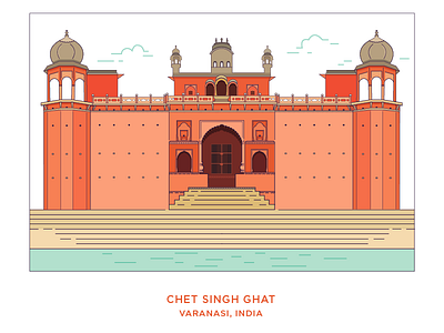 Ghats of Ganges - 01 architecture culture flat fort heritage illustration indian cities line vector vintage