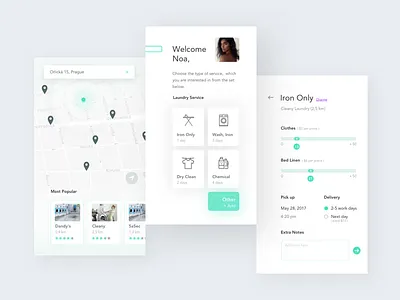 App for Laundry 2d app clean design flat laundry service ui ux wash white