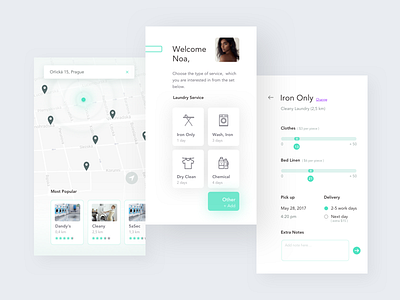 App for Laundry 2d app clean design flat laundry service ui ux wash white