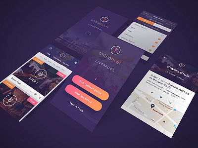 On The Hour App Design app design cocktails dark design drinks happy hour mobile modern offers ui ux