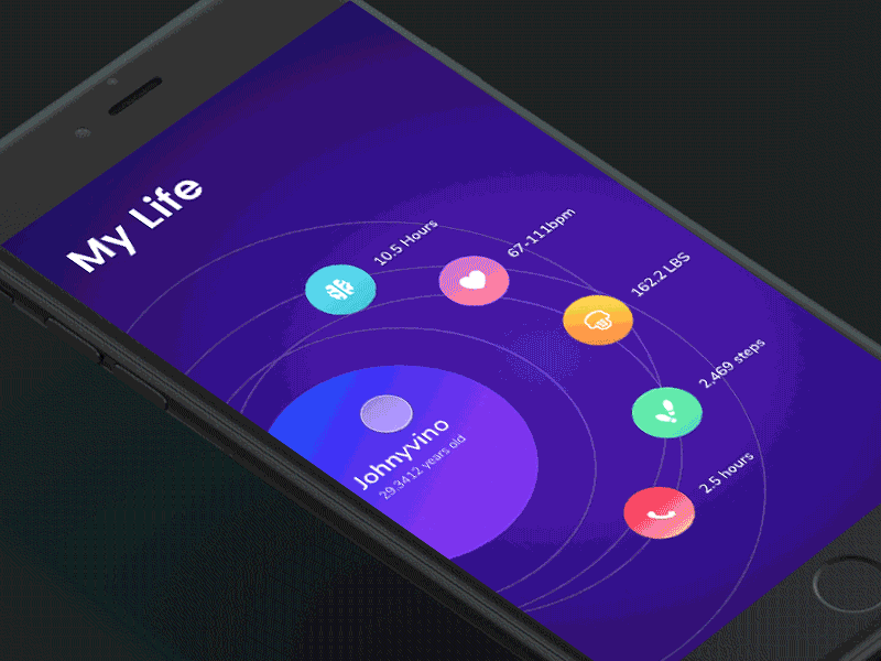 My life - Your health tracking animation calories carbs diet fitness goal health interface ios johnyvino meal