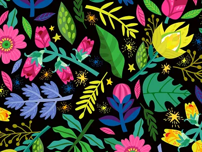 Flowers and Stars flowers graphics magic magical marushabelle pattern space star vector