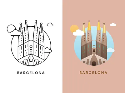 Barcelona city icon barcelona building cathedral city europe flat icon illustration spain
