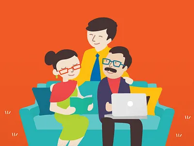 Parents' day art care characters father graphic illustration mother parents son