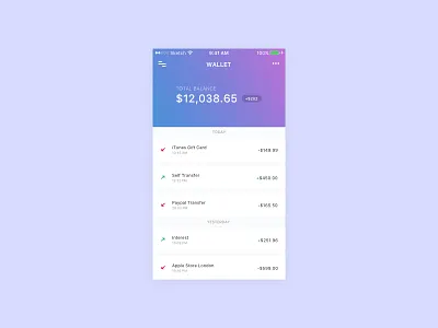 Wallet UI balance clean design flat ios simple sketch ui user interface ux vector wallet