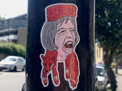 Quietly protesting activism digital fox hunting illustration political art sticker theresa may