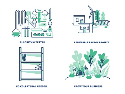 Loans for Clean Energy Projects algorithm business clean grow icons illustrations line renewable energy