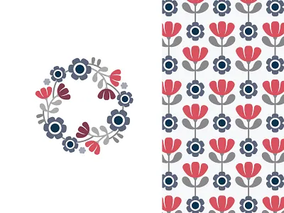 Modern take on sketchy pattern flowers garden pattern simple spring summer wreath