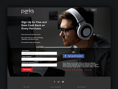 Landing Page for Purch Perks conversion ui