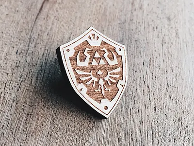 Hylian Shield Wooden Pin enamel pin engraved gamer gaming laser link nintendo pins shield wooden pin zelda