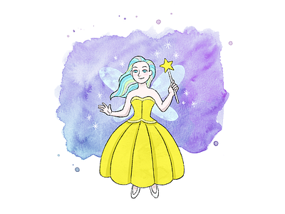 Yellow fairy children book drawing fairy illustration ipad pro kids book kids illustration photoshop procreate watercolor