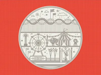 6. The Carnival carnival circus elephant ferris wheel games illustration lion roller coaster strong man tent