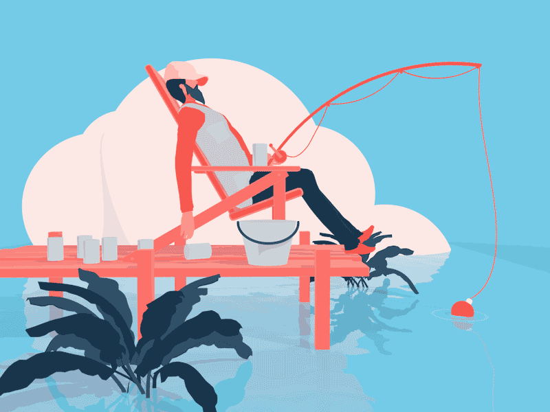 Fishing 3d animation c4d cell shading character drawing fisherman fishing gif illustration man