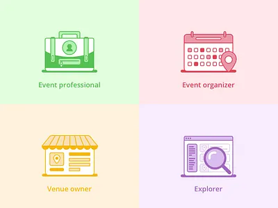 Icon designs for event platform design event explorer icon illustration line organizer platform professional vector venue
