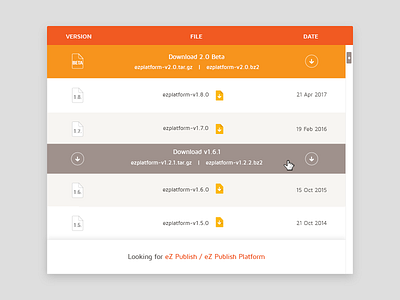 Version list dashboard interface list menu ui ux version web website