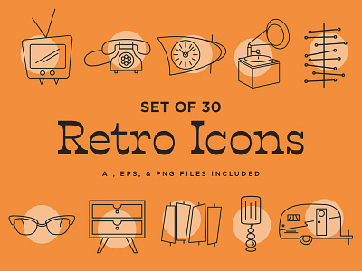 Retro Icons 50s for sale icons iconset line art mid century retro vintage