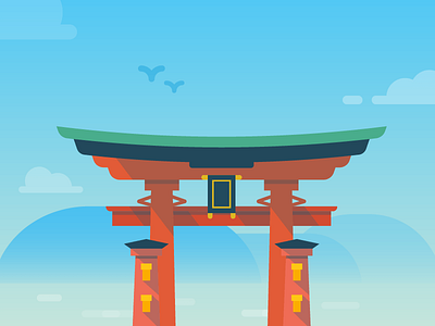 Duolingo Japanese Monument flat illustration japan monument