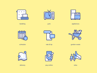 Lugg icons appliances bedding delivery garden waste icons illustration junk lugg map relax