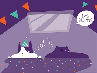 Partied out bunting cat dog party puppy sleep sleeping television tv