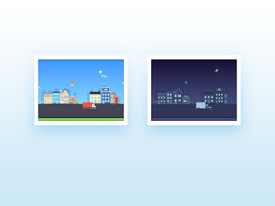 City illustration cart city clean flat design house illustration night street ui ux