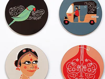 Coasters - Chennai City art autorickshaw chennai coasters culture illustration india people south india tamil vehicles