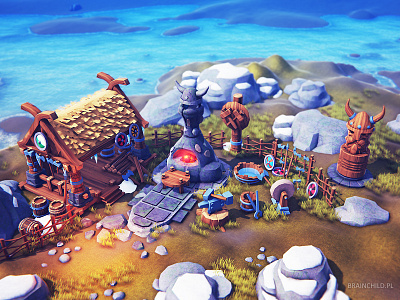 Cartoon Viking Blacksmith - 3d Low poly game assets 3d blacksmith blender building cartoon colorful fun game low poly rocks viking water