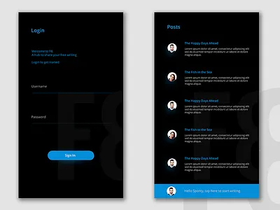 F8 Shot blog clean dark login mobile sign in ui ux