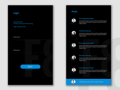 F8 Shot blog clean dark login mobile sign in ui ux