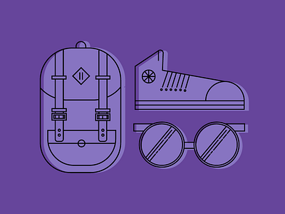 Accessories accessories backpack clothing icon illustration line purple shoes sunglasses tools trade vector
