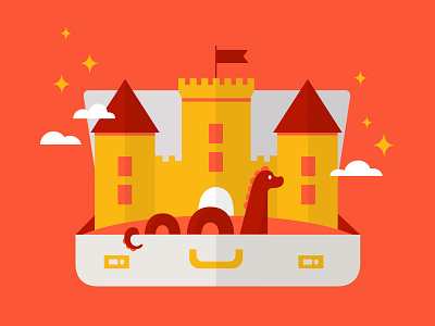 Airbnb Travel Folktales for Kids castle fairytale fantasy flat luggage monster myth story suit tale travel vector