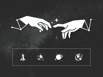 PingPilot Mono Icons galactic galaxy hands icons mono planet rocket satellite space stars stellar white