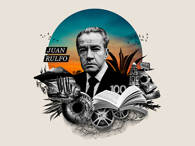 Juan Rulfo 100 years book cactus collage comala comalatech desert film juanrulfo mexico pedroparamo rulfo skull