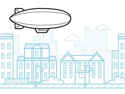 Blimp Skyline Illustration blimp buildings city columbus illustration line ohio skyline street