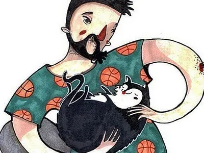 Catinder basketball beard cat cats illustration love man