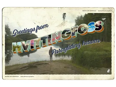 Postcard. design graphicdesign hvittingfoss kort norge norway paragliding postcard postcarddesign vintage
