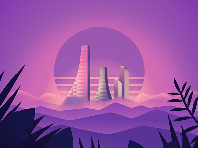 Discovery 80s cyberpunk futuristic glow illustration landscape neon outrun retrofuturism retrowave scifi synthwave