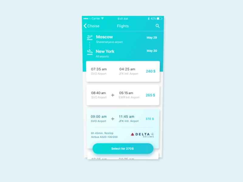 Animation design Skyscanner air app blue card concept flight ios skyscanner ticket travel uidesign uxdesign