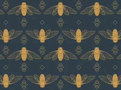 Charcoal & Gold Cicadas art deco assets branding digital geometric identity illustration insect pattern stationery surface design vector