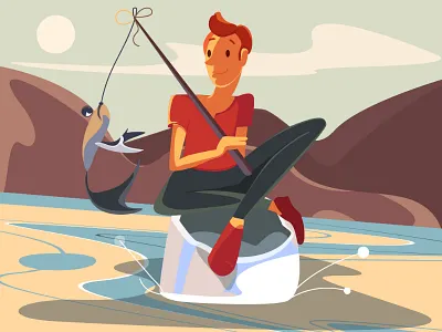 Golden Fish boy could fischer fish golden hall happy man river sun wather young