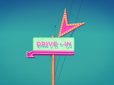 Vintage dinner neon sign digital dinner illustration interstate neon road trip sign