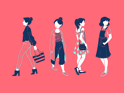 Pink Ladies bright fashion girls graphic design illustration navy people pink