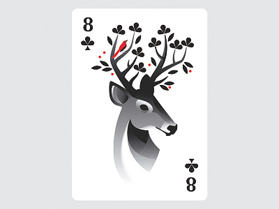 8 ♣ Clubs art bird black cards deer flower illustration red vector