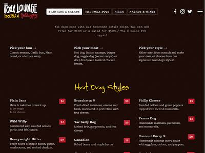 foxx.bar / The Foxx Hotdoggery (Menu) hotdogs mobile music rock bar the foxx venue website