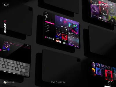 BEATIX - Electronic Music App iPad Pro UI/UX Design animation app bitcoin blockchain branding btc crypto design graphic design illustration ipad minimal minimalist music ui ux web3