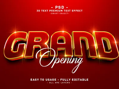 Grand Opening '' Editable PSD Text Effect Style 3d branding editable effect gold grand grandred graphic design headline logo opening photoshoptext psd psdtexteffectstyle red redtext style text texteffect typo