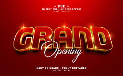 Grand Opening '' Editable PSD Text Effect Style 3d branding editable effect gold grand grandred graphic design headline logo opening photoshoptext psd psdtexteffectstyle red redtext style text texteffect typo